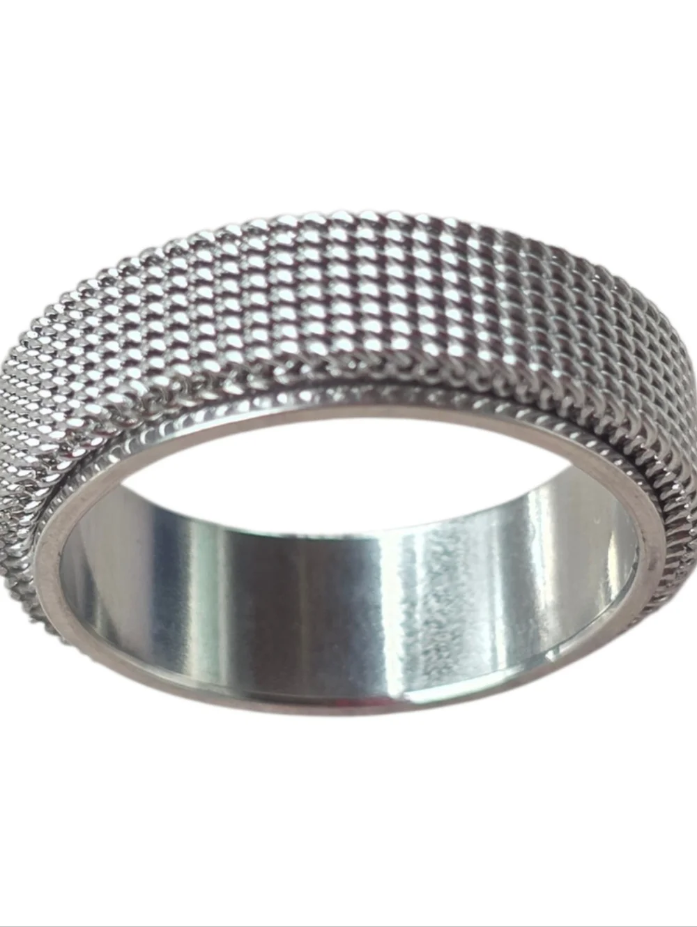 New Men's Silver Textured Stainless Steel Spinner Band - Silver Size 11